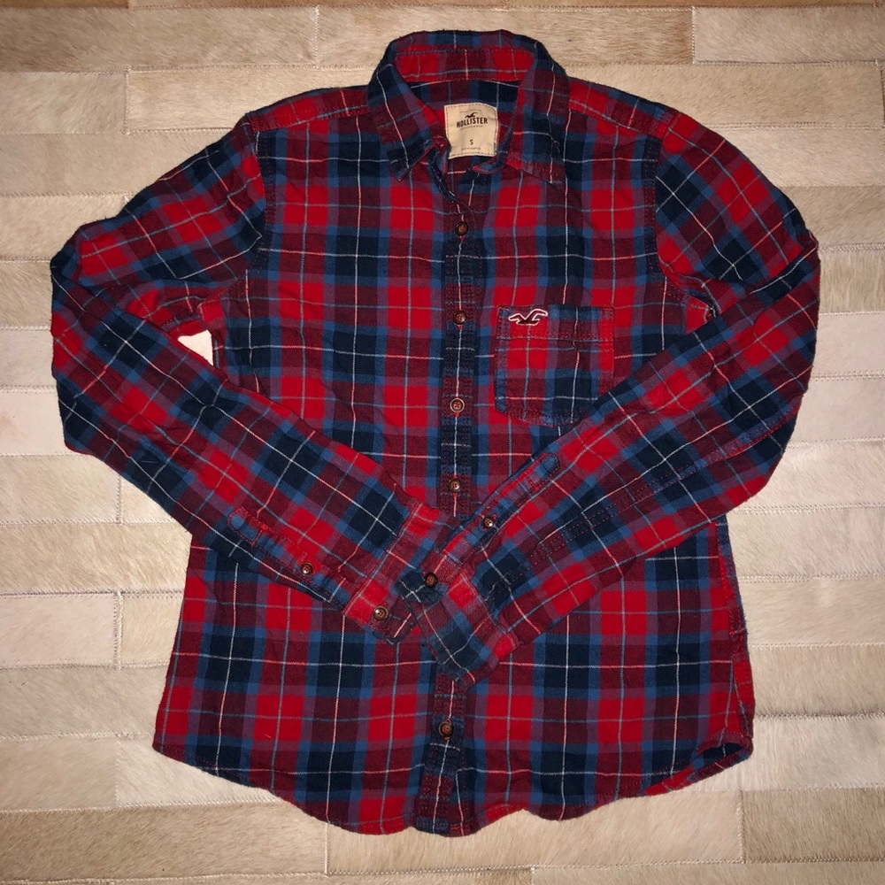 Red & Blue Plaid Flannel Shirt By Hollister